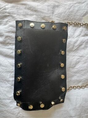 Zac Posen Black Leather Studded Wristlet with Gold-Tone Chain